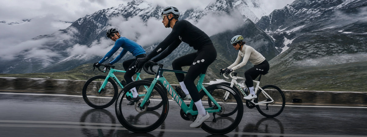 UKE cyclists riding in thermal kit in cool weather